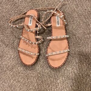 Steve Madden Tan and Silver Studded Sandals